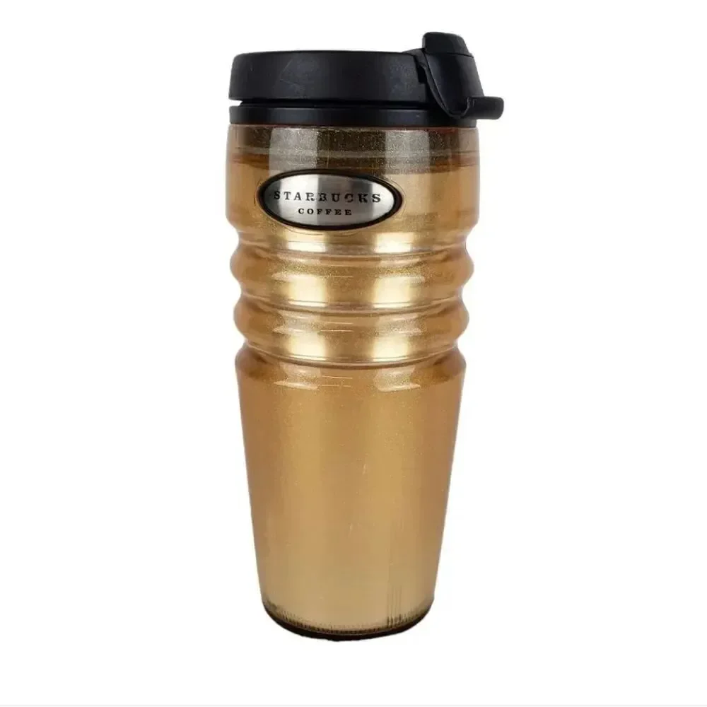 ☕️Vintage Starbucks 2004 Metallic Gold Double Wall 16oz Travel Tumbler